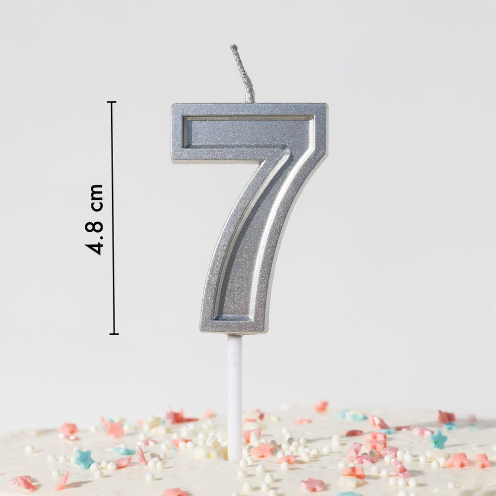 Свечи для торта на День Рождения цифра номер 7, серебряная  #1
