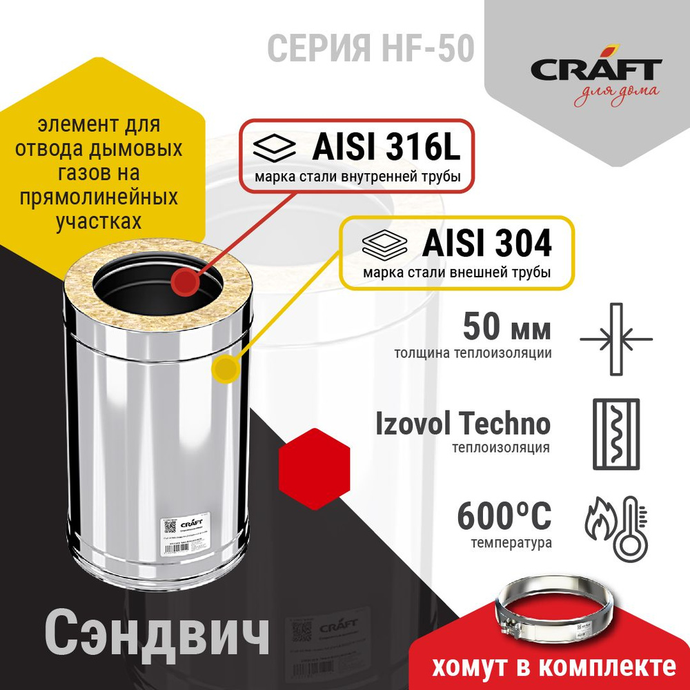 Сэндвич 250 Craft HF-50 (316/0,8/304/0,5) Ф115х200 #1