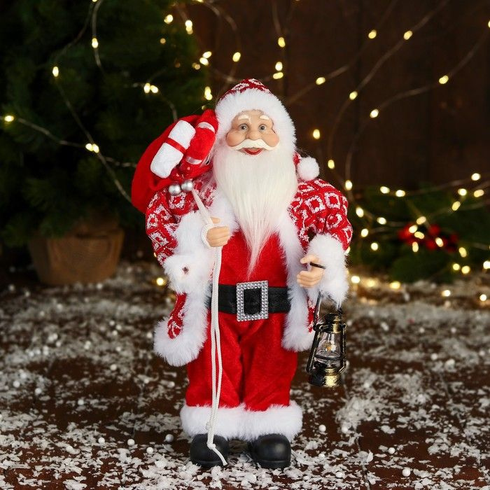 Дед Мороз "В костюме с орнаментом" 28 см, красный #1