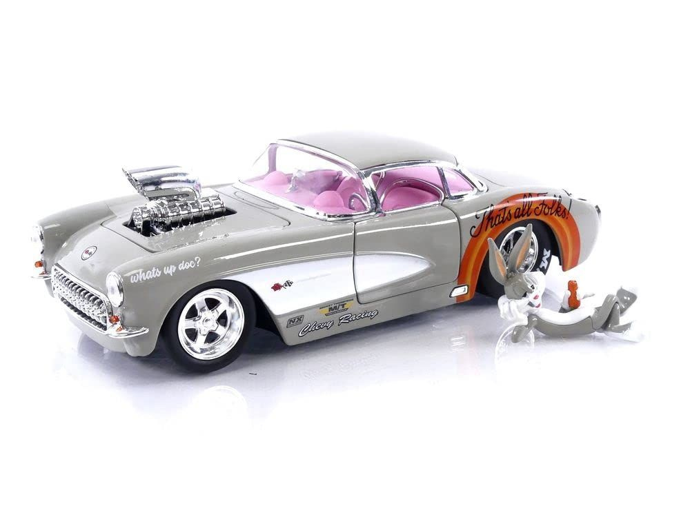 Машинка Jada Toys Looney Tunes 1:24 1957 Chevrolet Corvette Die-cast Car & 2.75" Bugs Bunny Figure, Детские #1