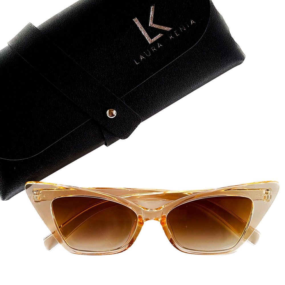 Очки солнцезащитные женские бабочка / туристический аксессуар / модные очки и футляр для праздника, персиковые #1