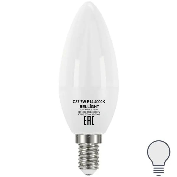 Лампа светодиодная Bellight Е14 7 Вт свеча 600 Лм нейтральный белый свет  #1