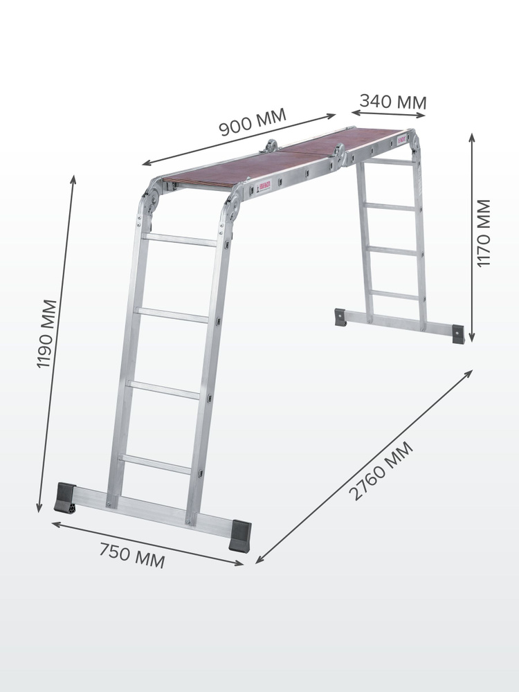 Лестница-трансформер алюминиевая с помостом, ширина 340 мм NV1330 4х4  #1