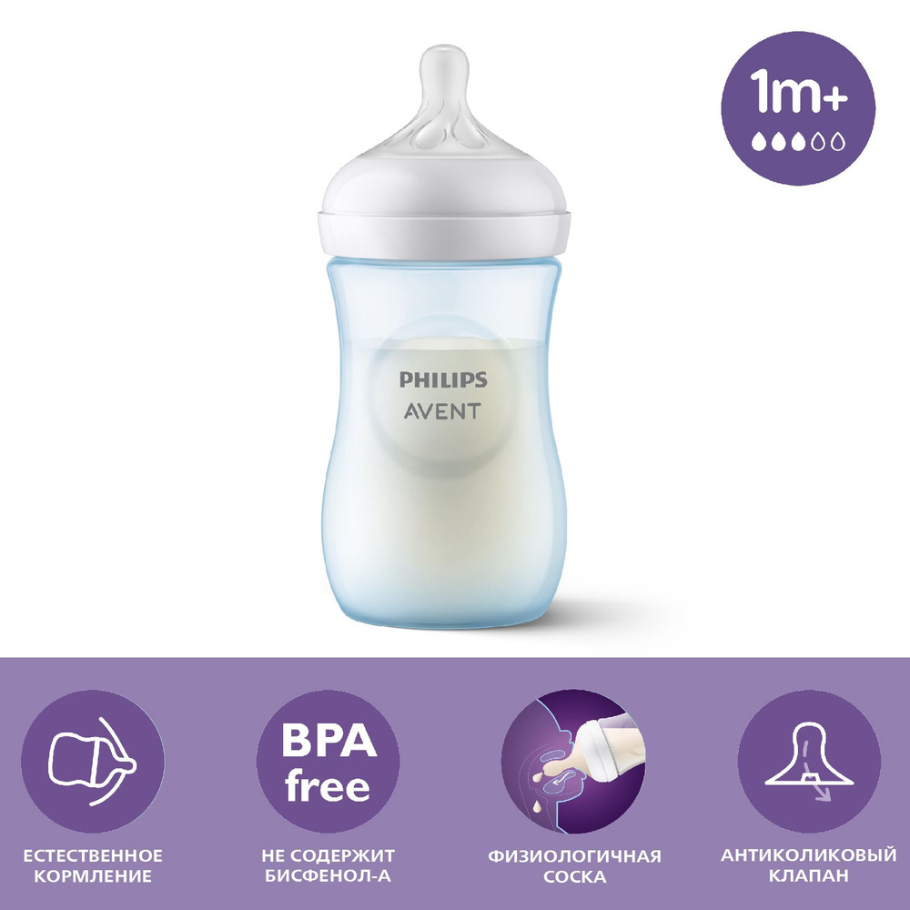 Бутылочка для кормления Philips Avent Natural Response, SCY903/21, 260 мл, 1 мес+, 1 шт, голубая, с антиколиковым #1