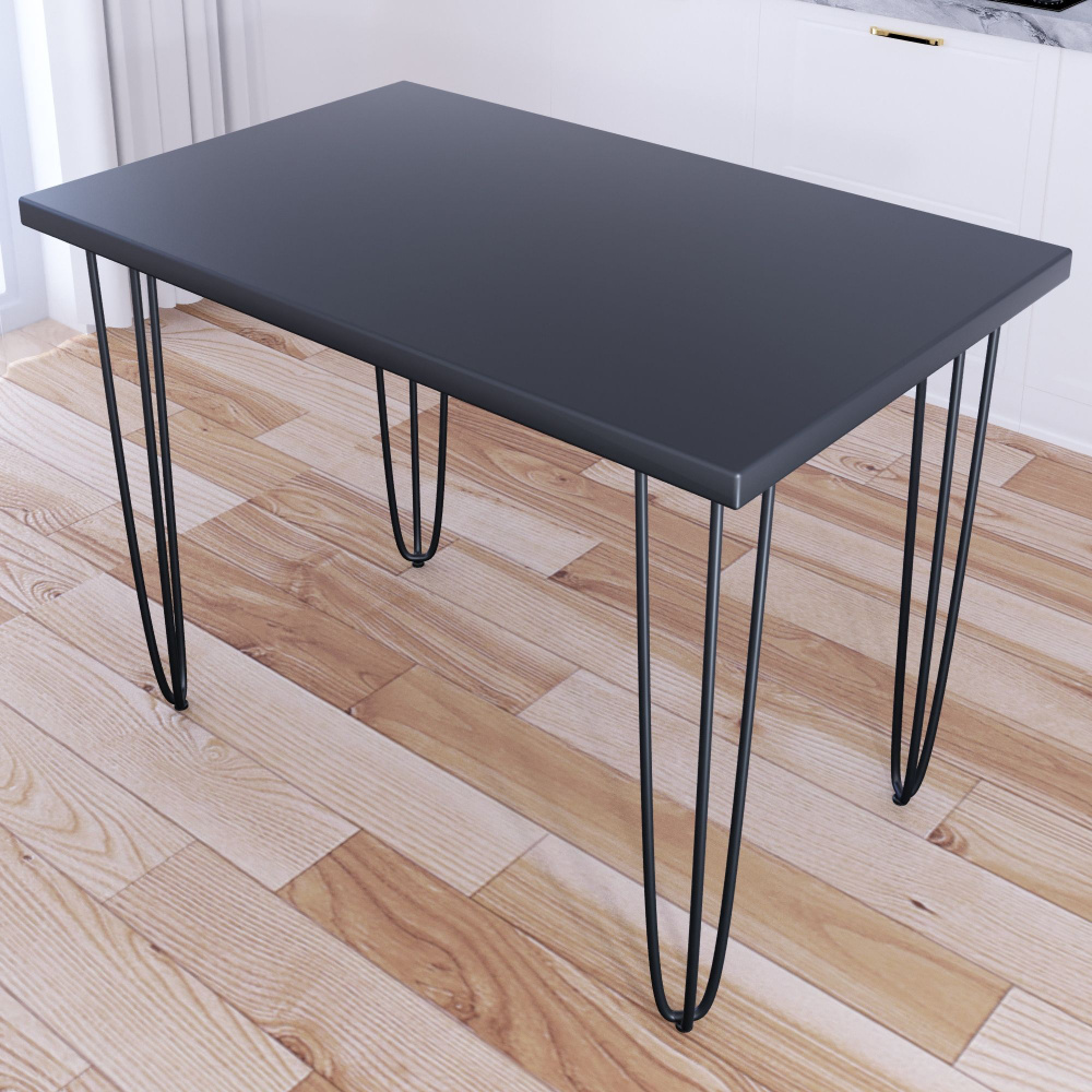 Стол кухонный Loft со столешницей цвета антрацит из массива сосны 40 мм на черных металлических ножках-шпильках, #1