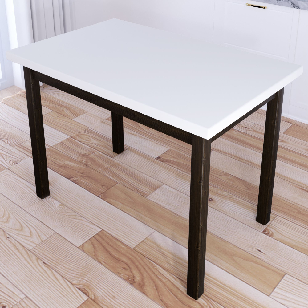 Стол кухонный Классика со столешницей белого цвета из массива сосны 40 мм и ножками цвета темного дуба, #1