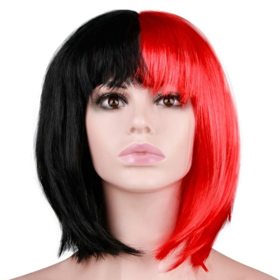 Карнавальный праздничный парик из искусственного волоса Riota Каре двухцветное, 120 гр, огненный/черный, #1
