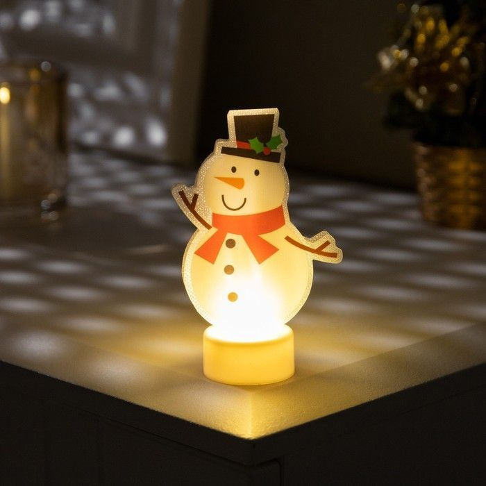 Картинка световая на подставке "Снеговик" 11 см, 1 LED, AG13x3 #1