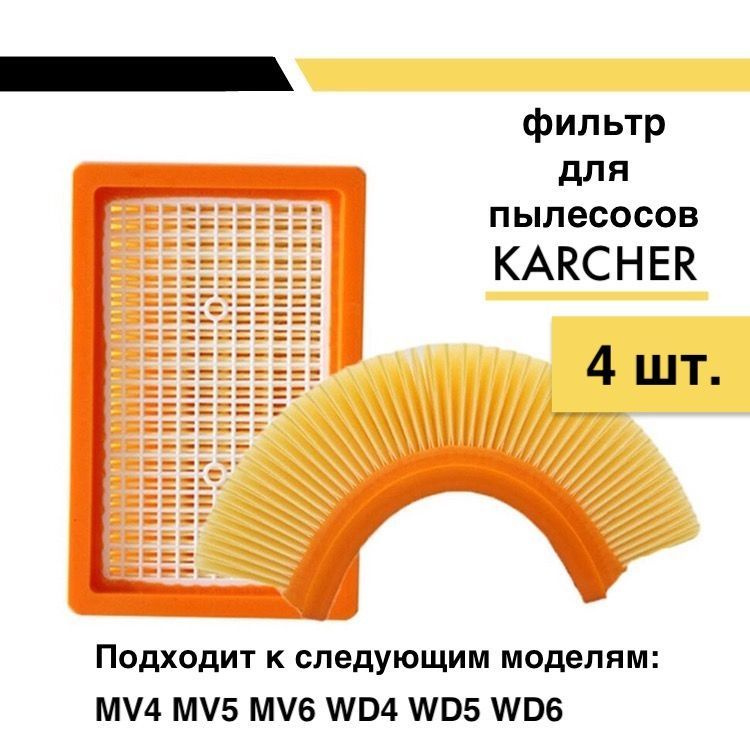 Набор фильтров (4 шт.) плоский складчатый для пылесосов Karcher MV4, MV5, MV6, WD4, WD5, WD6 (2.863.-005.0) #1