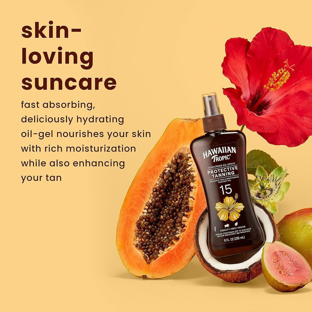 Hawaiian tropic, Гавайское тропическое темное масло для загара, распылительная помпа, SPF 15, 24-часовое #1