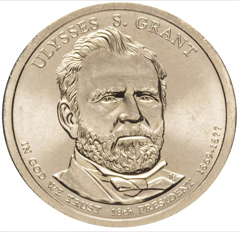 Монета 1 доллар. США. 2011 г.в. Президенты США N18 Ulysses S. Grant. Двор P  #1