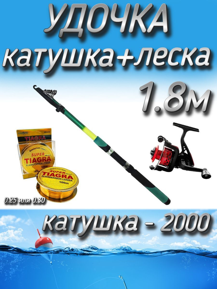 Набор рыбака для летней рыбалки (спиннинг телескопический, леска, катушка 2000) 180 см  #1