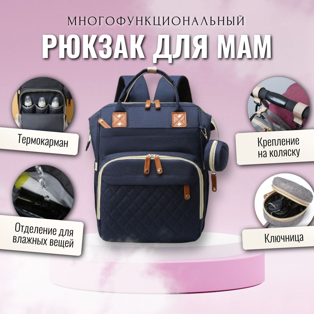 Рюкзак для мамы / Сумка на коляску для мамы / Сумка-рюкзак универсальный женский, темно-синий  #1