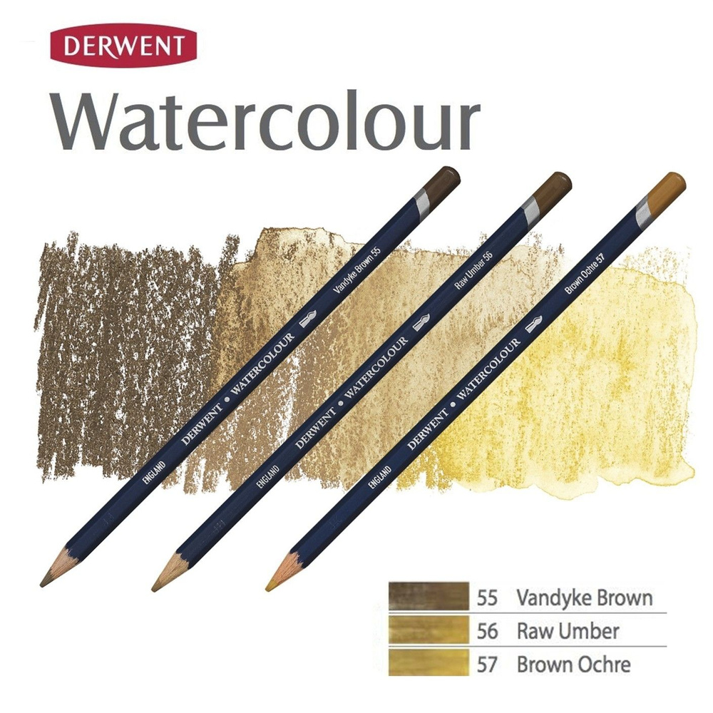 Комплект карандашей акварельных Derwent "Watercolour" Коричневые оттенки (№55, 56, 57)  #1