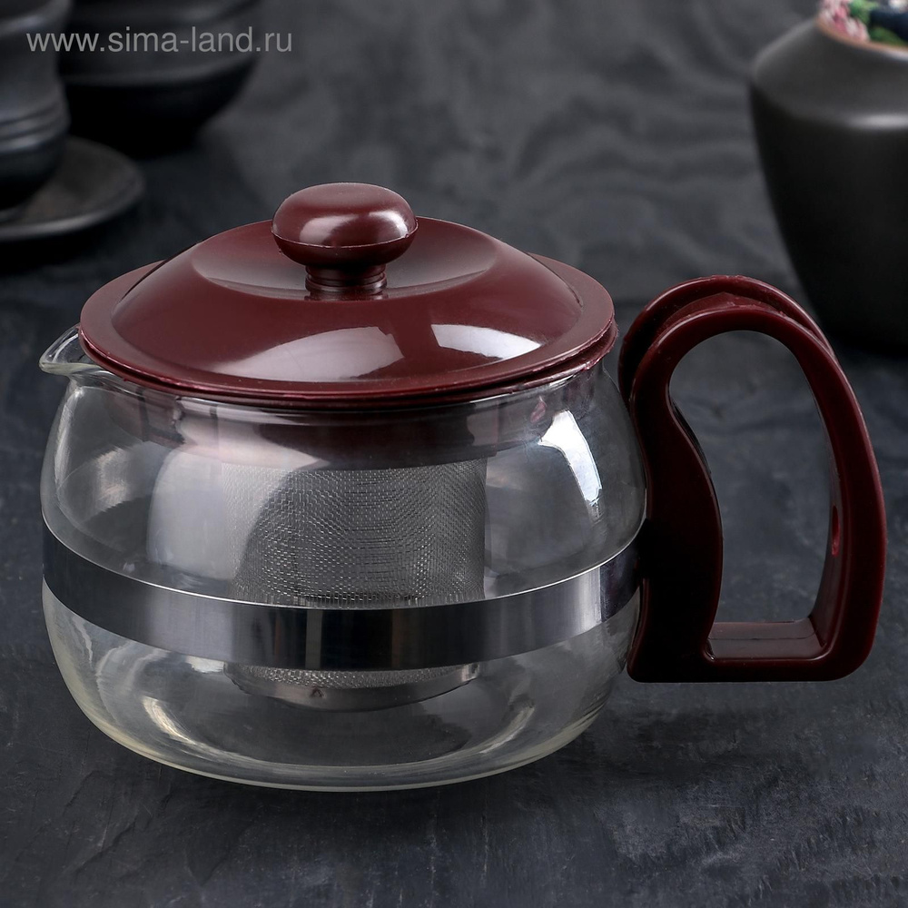 Чайник стеклянный заварочный Бруно, 750 л, 16х11,5х13 см, с металлическим ситом, цвет коричневый  #1