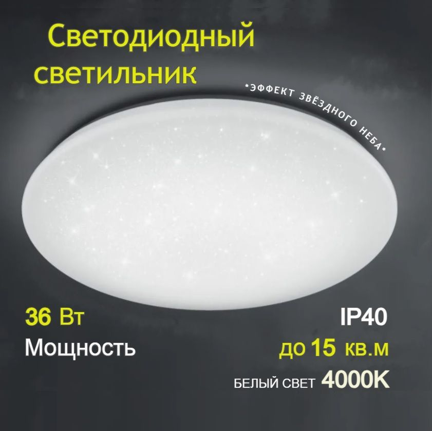 Светодиодный потолочный светильник накладной круглый, 36Вт, 4000К белый свет, In Home, люстра потолочная #1