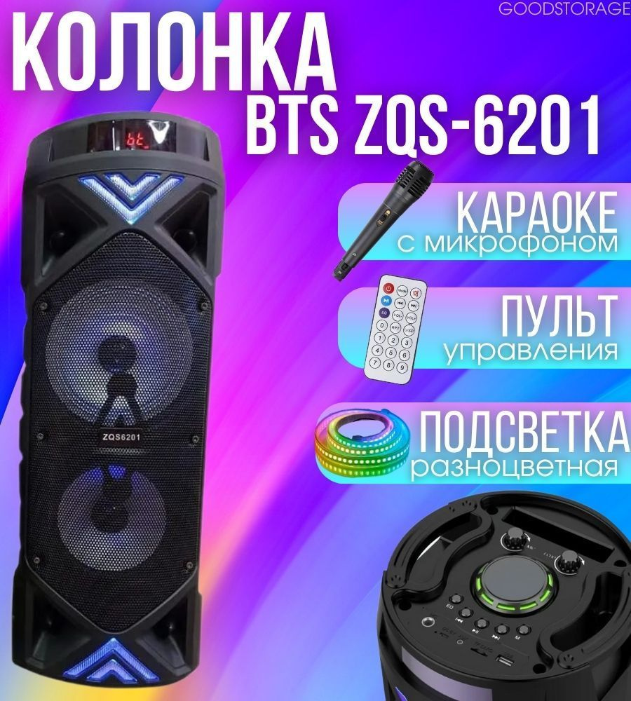 Портативная колонка BTS ZQS-6201 Bluetooth, с микрофоном для караоке, FM радио, MP3 и подсветкой  #1