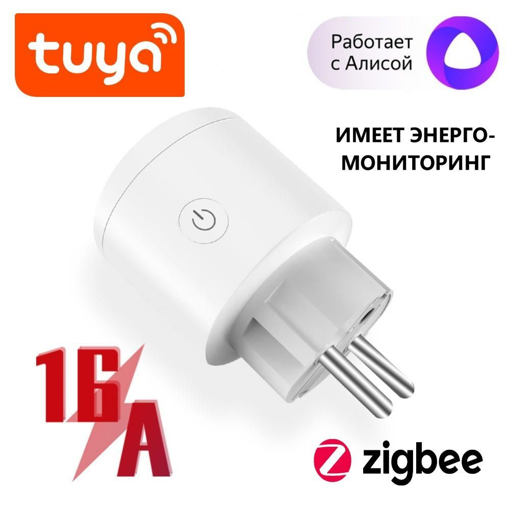 Умная розетка Tuya ZigBee 16А с ваттметром, голосовое управление  #1