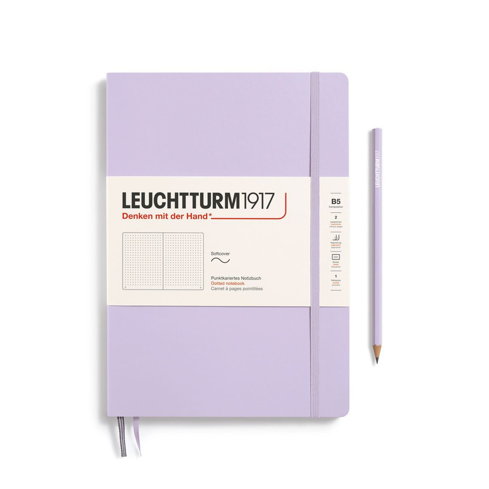 Блокнот Leuchtturm1917, COMPOSITION B5, мягкая обложка, в точку, лиловый + держатель для ручки Pen loop #1