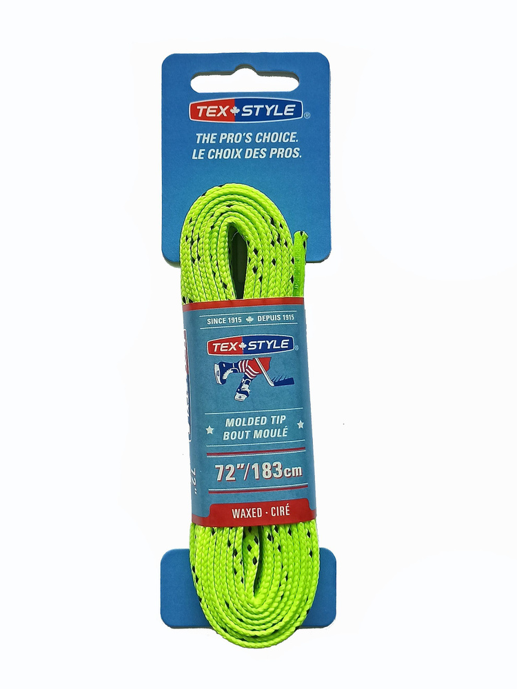 Шнурки хоккейные для коньков TexStyle 183см с пропиткой светло-зеленые MOLDED TIP Waxed  #1