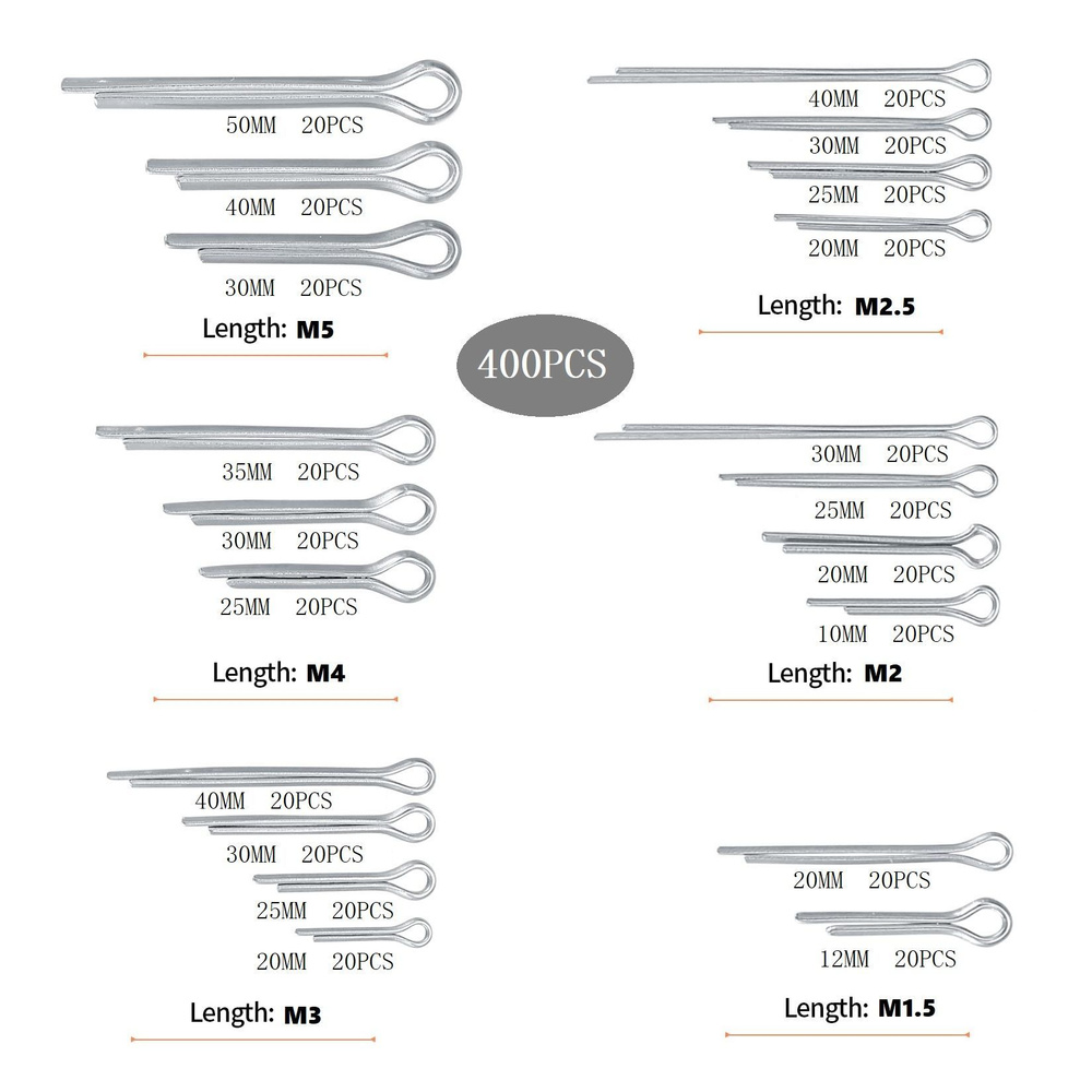 400 шт. набор складных шплинтов из нержавеющей стали, комплект пружинных соединителей, зажимы для тела, #1
