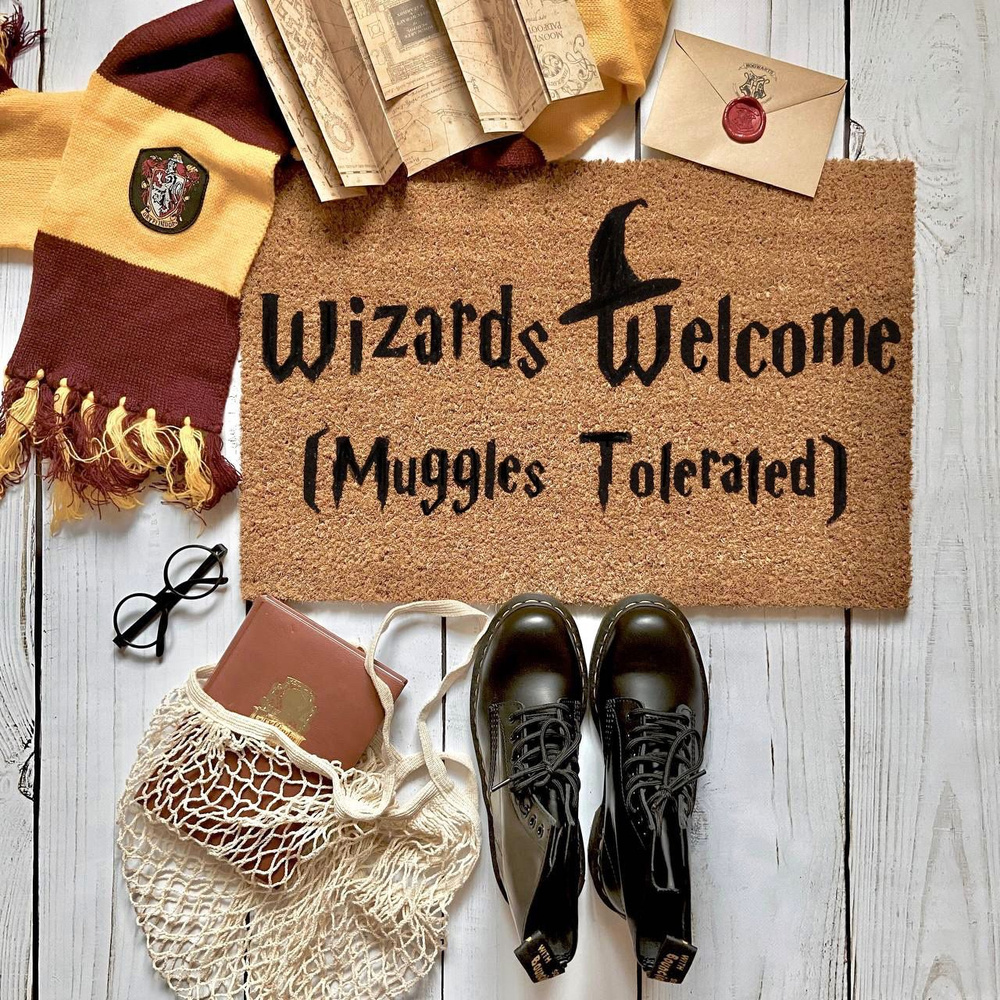 Коврик придверный в прихожую натуральный 8STORE 60х40см, Гарри Поттер Wizards welcome Muggles tolerated #1