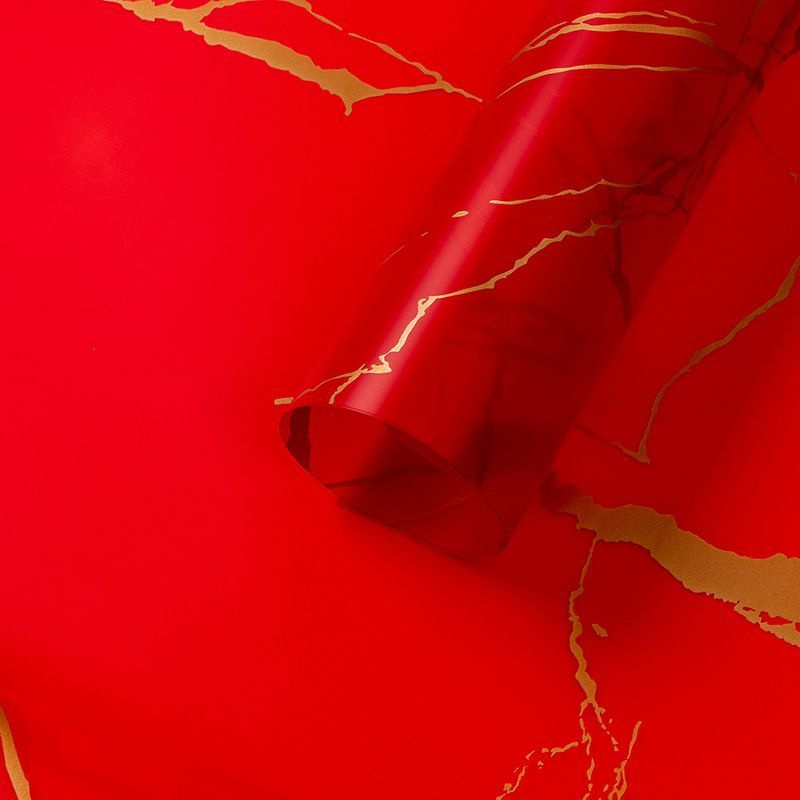 Пленка матовая для упаковки цветов, подарков "Мрамор" 58х58 - 4 шт. ярко-красный  #1