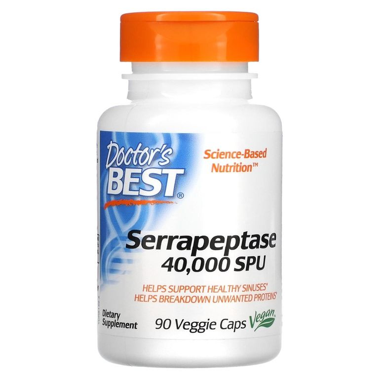 Doctor's Best, серрапептаза Best, 40 000 SPU, 90 вегетарианских капсул  #1