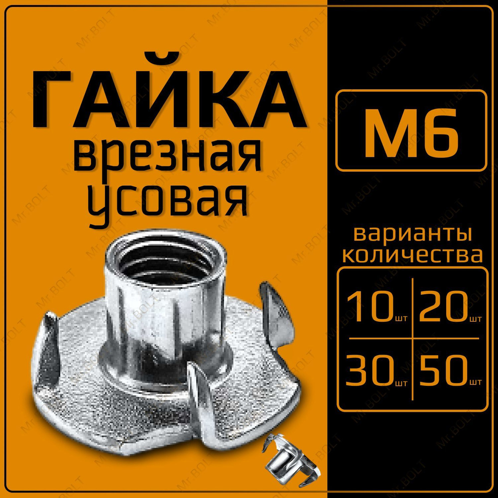 Гайка врезная усовая М6, DIN1624 (10шт) #1