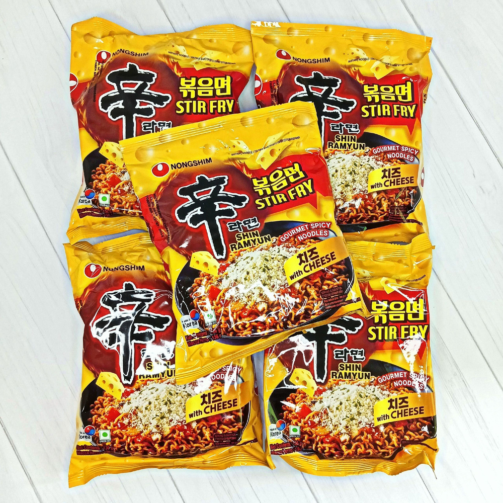 Лапша быстрого приготовления SHIN RAMYUN STIR FRY c сыром Nongshim, 680гр (5шт*136гр), Корея  #1