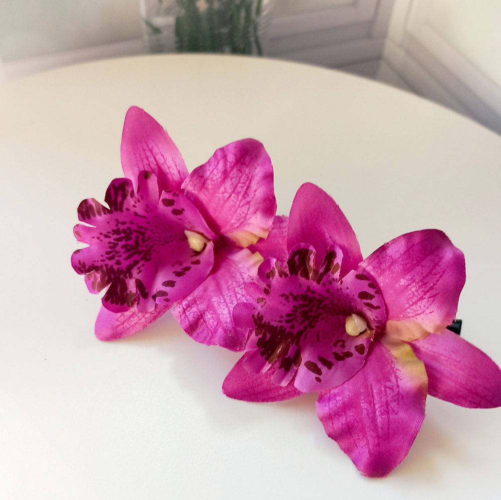 Комплект двух заколок "Тропический цветок Орхидея", фиолетовый  #1