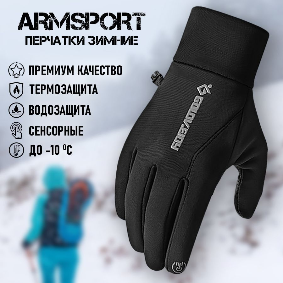 Перчатки мужские зимние спортивные мотоциклетные Armsport, черные  #1