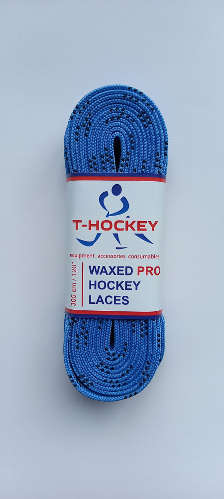 Шнурки для хоккейных коньков с пропиткой T-HOCKEY PRO 274 см голубой  #1