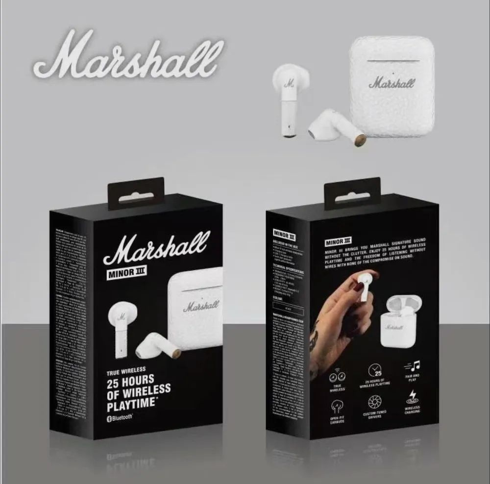 Marshall Наушники беспроводные с микрофоном Marshall MINOR III, Bluetooth, USB Type-C, белый  #1