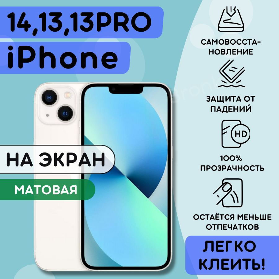 Матовая гидрогелевая полиуретановая пленка на iPhone 13, 13 Pro, iPhone 14, плёнка защитная на айфон #1