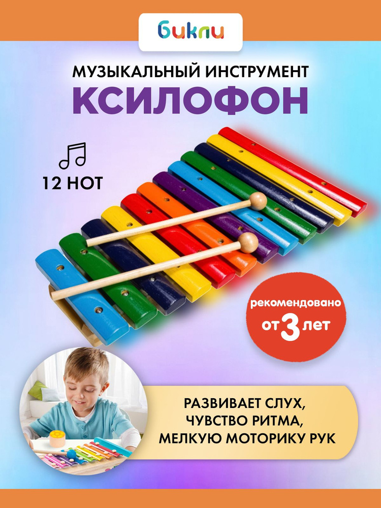 Музыкальный инструмент ксилофон детский FX-12 C, палочки в комплекте  #1