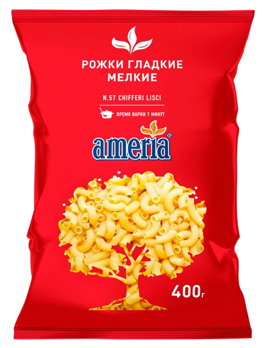 1 шт. по 400 г., Макароны Рожки гладкие мелкие, Ameria #1