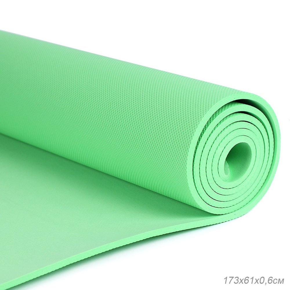 Коврик для йоги и фитнеса спортивный гимнастический EVA 6мм. 173х61х0,6 мм, светло-зелёный  #1