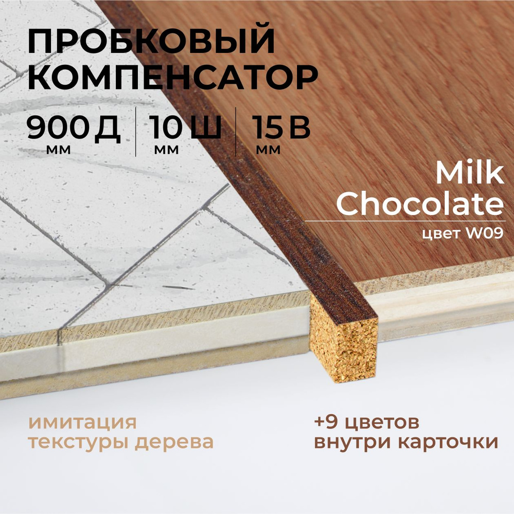 Порог напольный пробковый, порожек для напольных покрытий, пробковый компенсатор (W09 - цвет Milk Chocolate #1