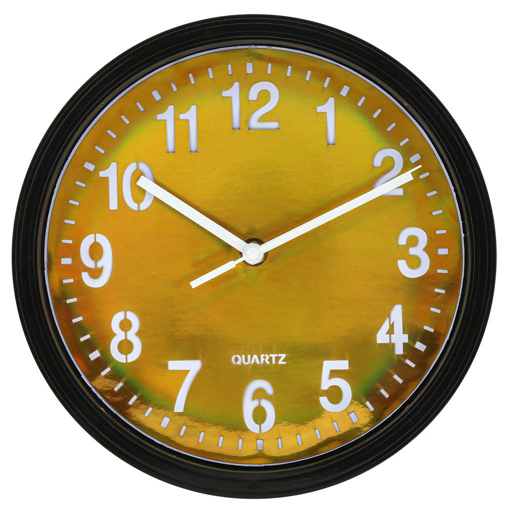 Часы настенные Неон д22,5х4,2см мягкий ход циферблат - золотая пленка пластм. черный в коробке  #1