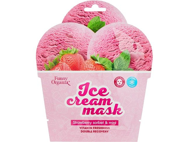 тканевая маска для лица Funny Organix STRAWBERRY SORBET & MINT Frost Freshness Cooling Ice-Cream Sheet #1