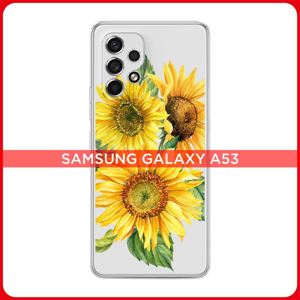 Силиконовый чехол на Samsung Galaxy A53 5G / Галакси А53 5G Три больших подсолнуха, прозрачный  #1