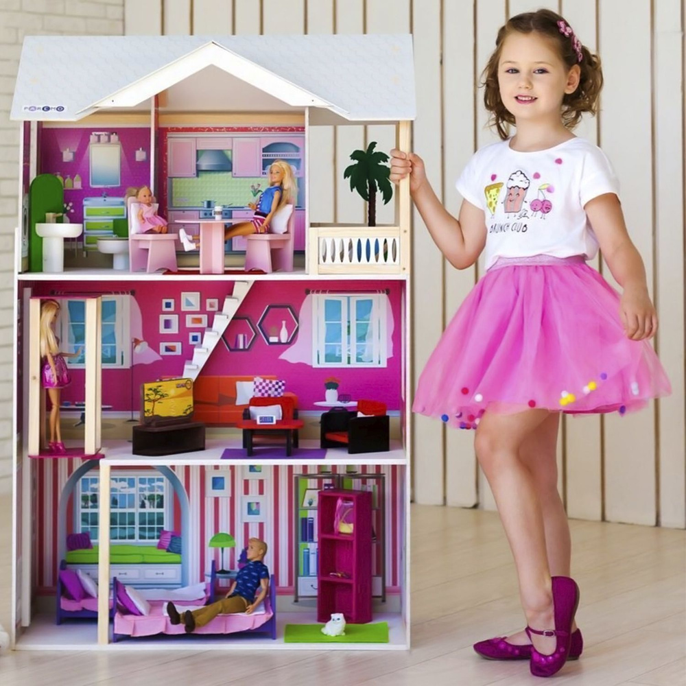 Деревянный кукольный домик "Сицилия", с мебелью 16 предметов в наборе, для кукол 30 см  #1