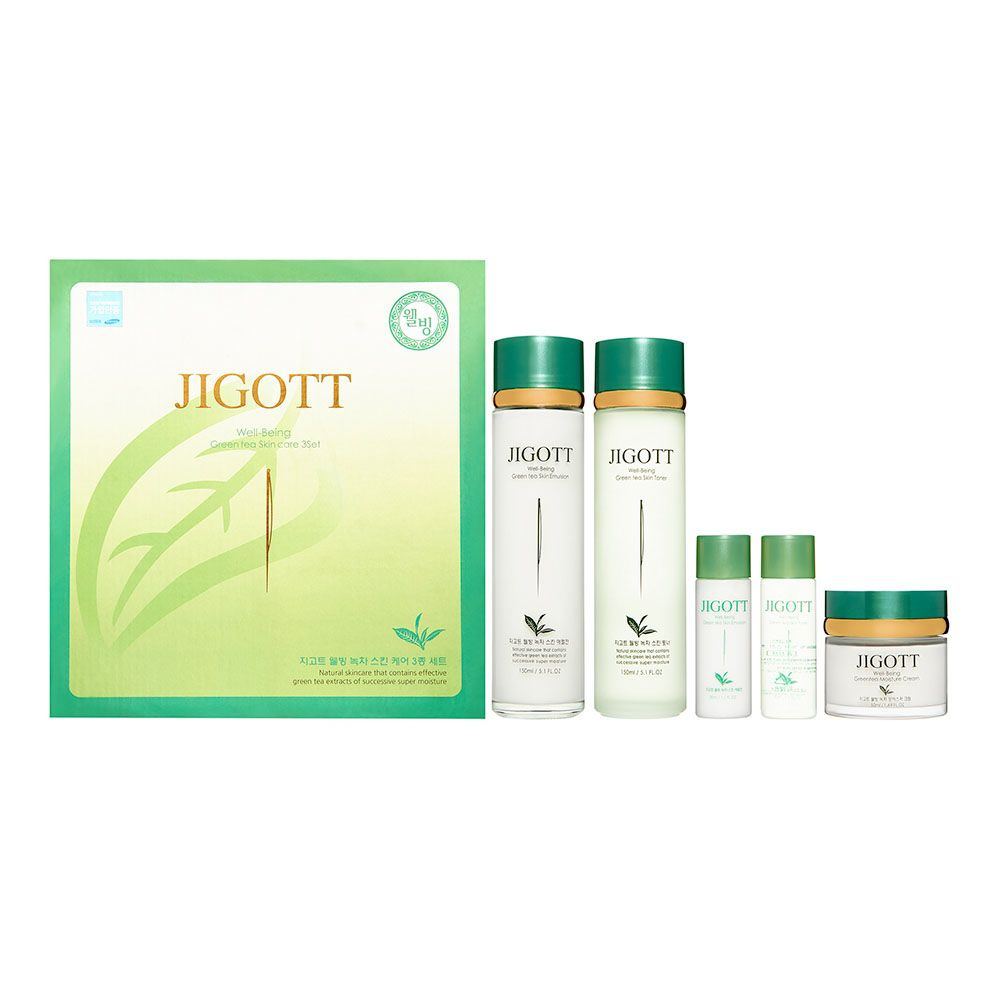 Увлажняющий набор для лица: тонер, эмульсия, крем JIGOTT WELL-BEING GREEN TEA SKIN CARE 3SET 150мл+150мл+50мл+30мл+30мл #1