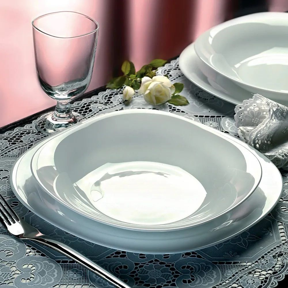 Тарелка суповая Parma Bormioli Rocco 22.5см / Набор 3 шт / Закаленное опаловое стекло / Тарелка глубокая #1