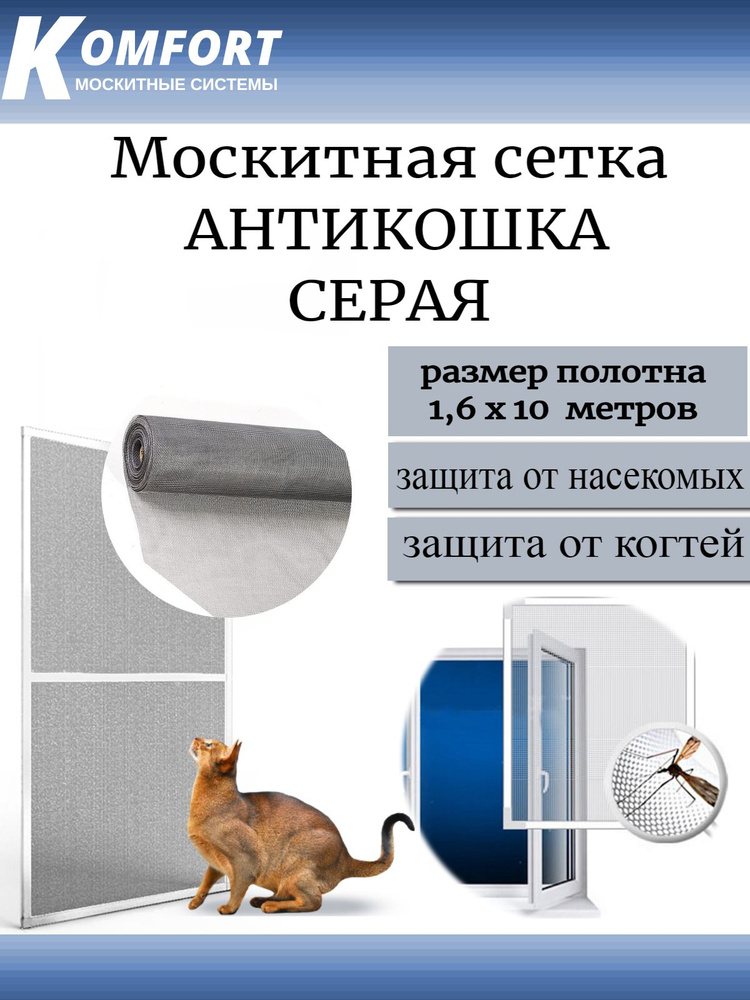 Москитная сетка Антикошка PetScreen серая полотно 1,6*10 м #1