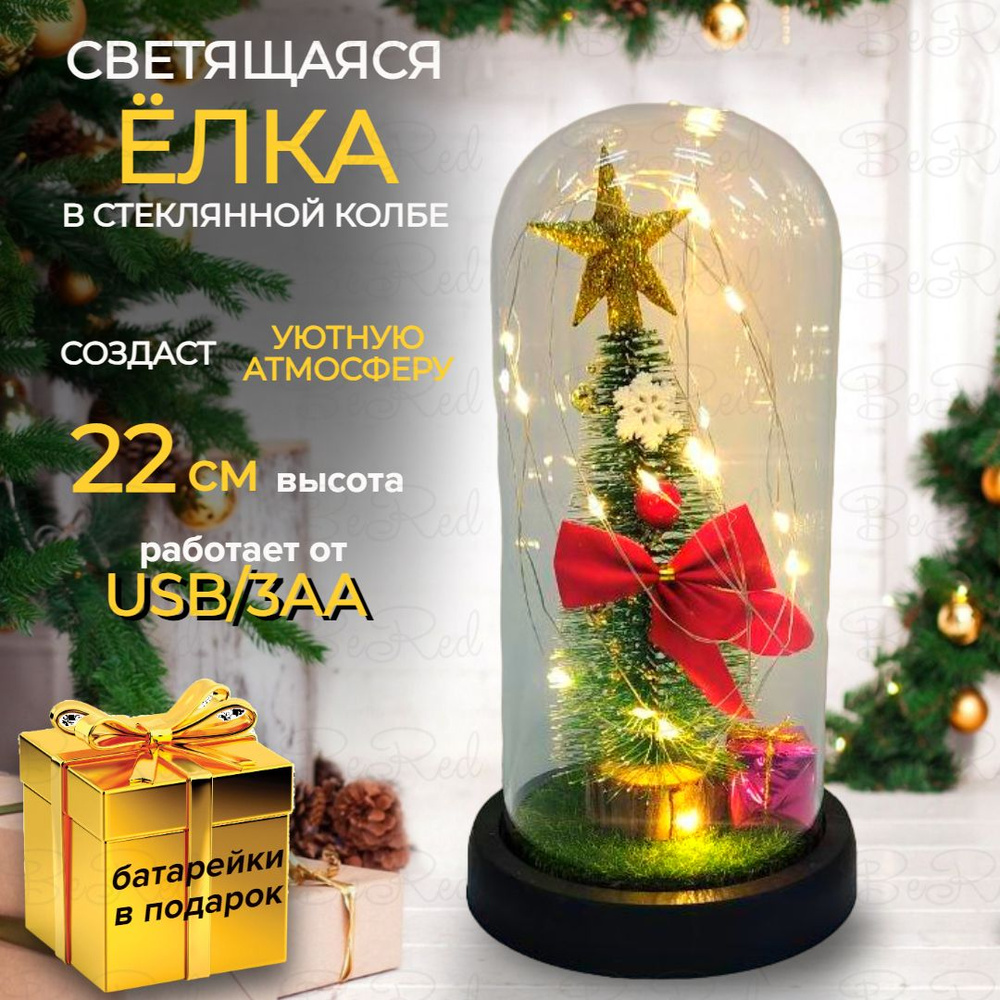 Елочка в колбе с подсветкой, светодиодный ночник, светильник, подарки на новый год 2024, рождество, новогодний #1