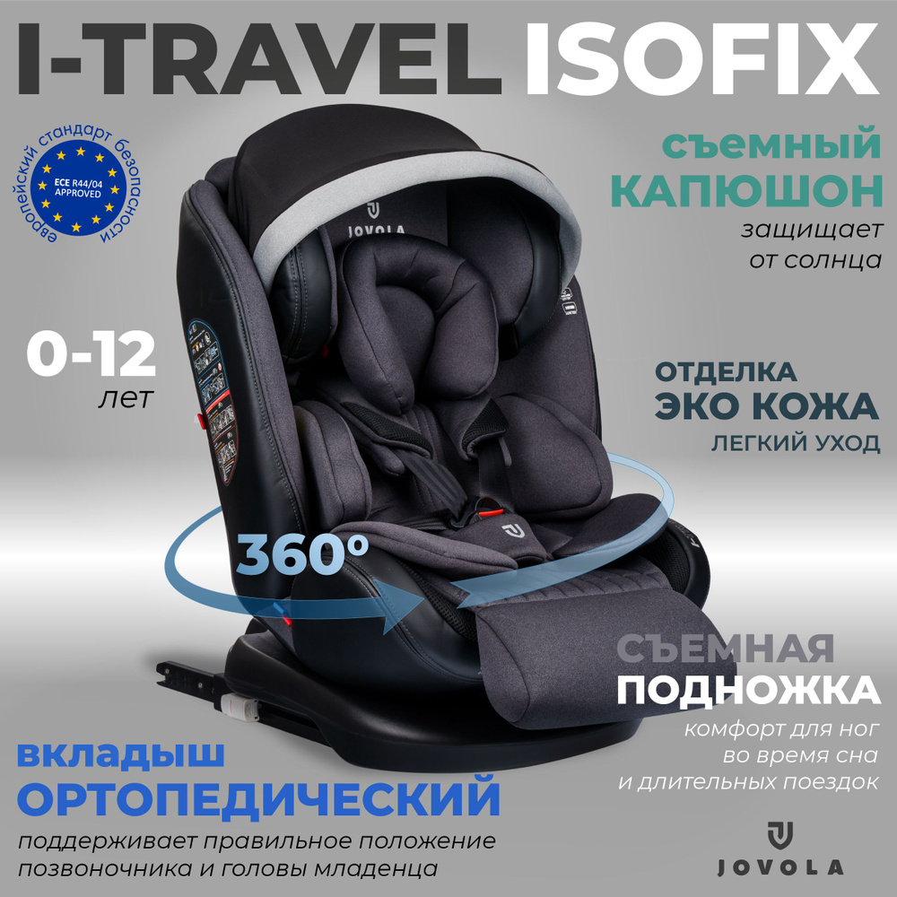 Автокресло детское Jovola I-Travel ST-3 Isofix растущее, поворотное, 0-36 кг, группа 0,1,2,3, серый  #1