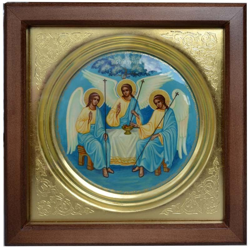 Святая Троица. Рукописная икона в киоте. 21 х 21 см #1
