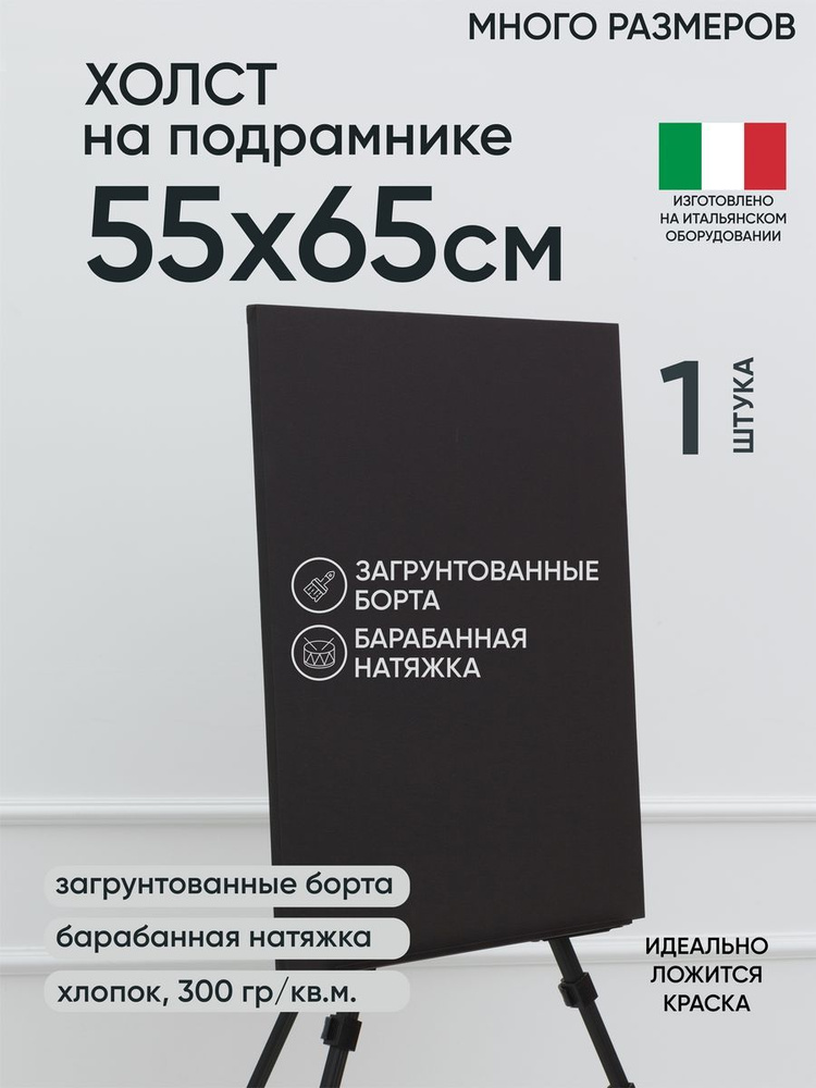 Холст на подрамнике, 1 шт, черный 55х65 см, Артель художников, хлопок 360 г/м2, грунтованный  #1